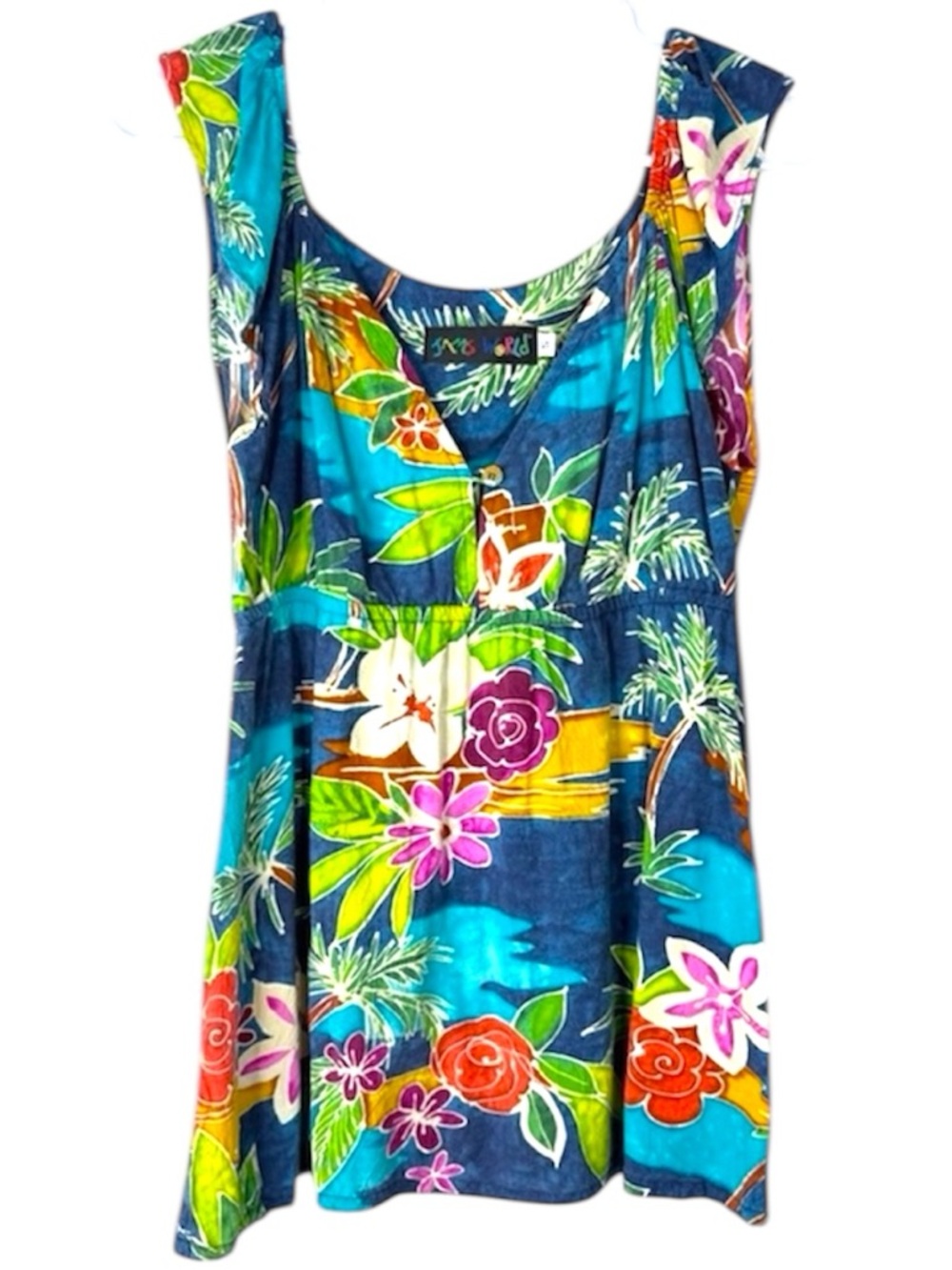 Vintage Jams World Tropical Floral Tank Top Rayon Hawaii Small
